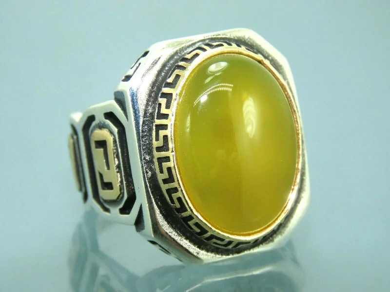 Turkish Handmade Jewelry 925 Sterling Silver Agate Stone Mens Rings