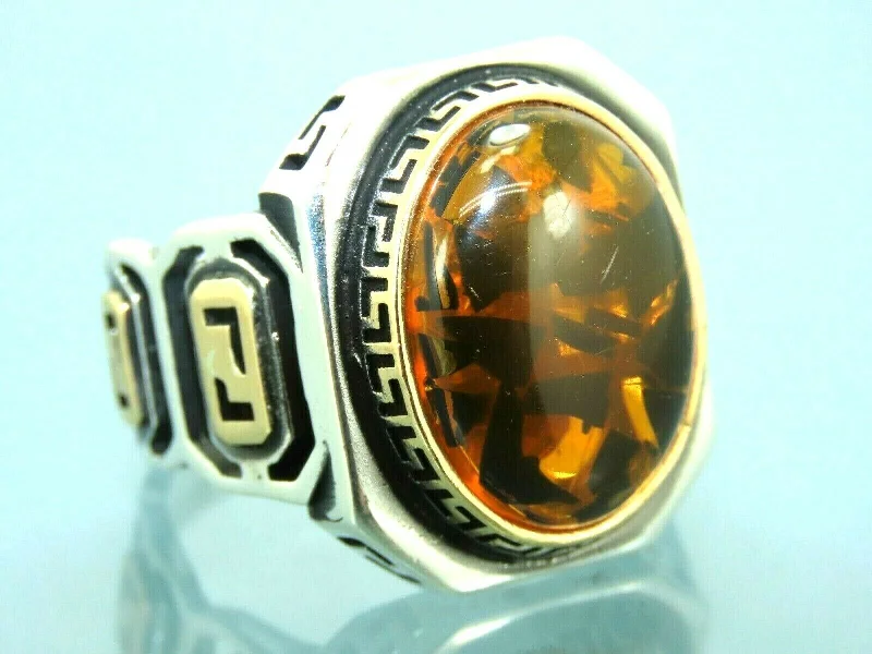 Huge Markdowns On Premium Jewelry Styles Turkish Handmade Jewelry 925 Sterling Silver Amber Stone Mens Rings