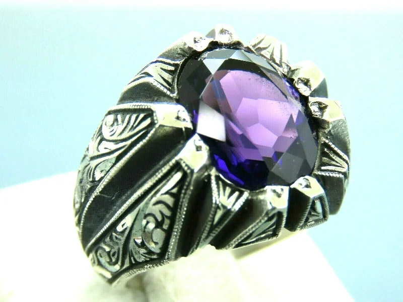 Big Savings On Your Favorite Jewelry Pieces Turkish Handmade Jewelry 925 Sterling Silver Amethyst Stone Engraved Mens Rings