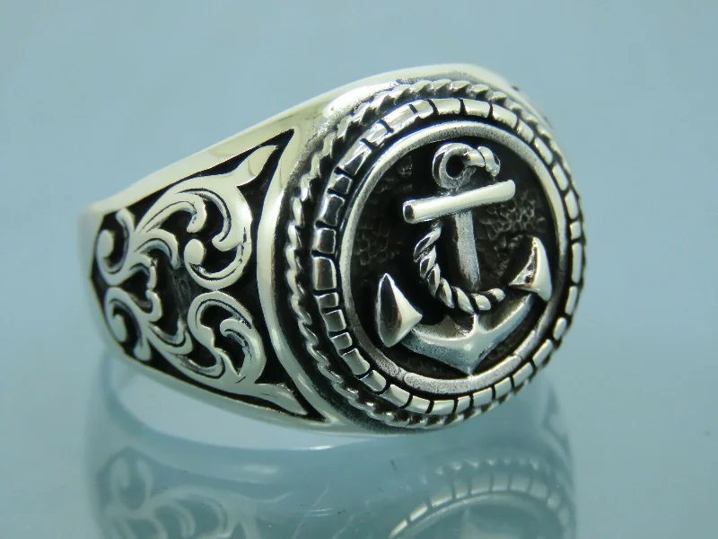 Fashion-Forward Jewelry At Incredible Prices Turkish Handmade Jewelry 925 Sterling Silver Anchor Design Engraved Mens Rings