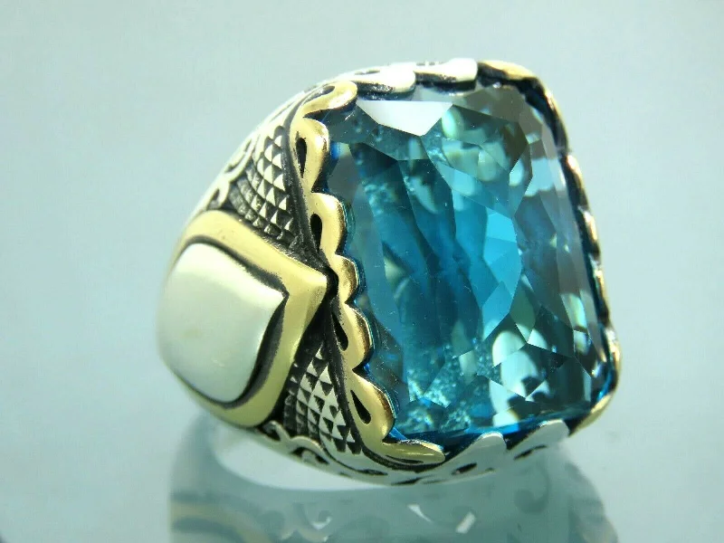 Elegant Jewelry Pieces At Unbelievable Prices Turkish Handmade Jewelry 925 Sterling Silver Aquamarine Stone Mens Rings