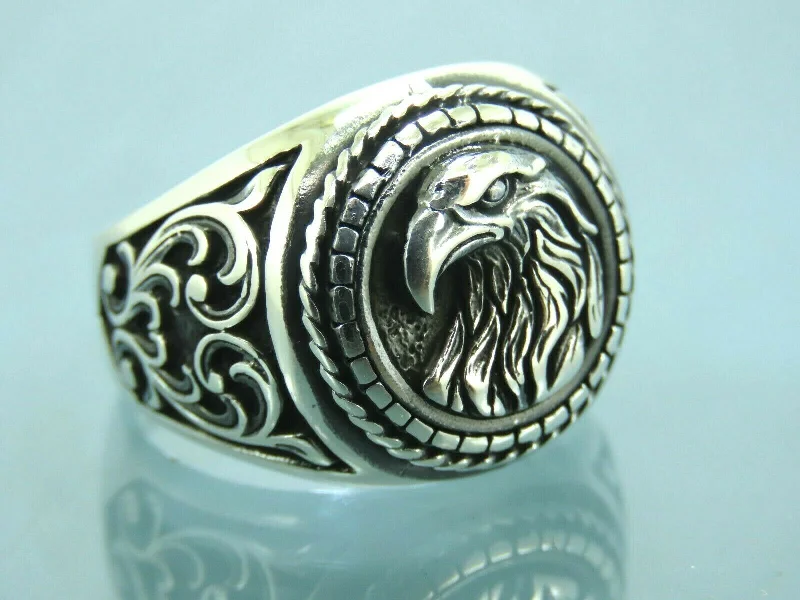 Turkish Handmade Jewelry 925 Sterling Silver Eagle Design Mens Rings