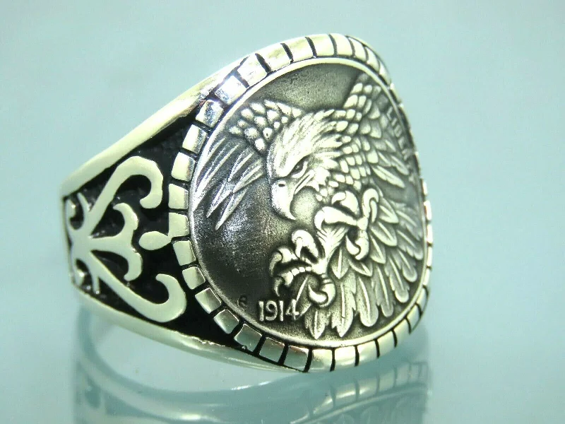 Turkish Handmade Jewelry 925 Sterling Silver Eagle Design Mens Rings