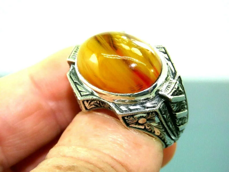 Best-Selling Jewelry Styles Now At Exclusive Discounts Turkish Handmade Jewelry 925 Sterling Silver Engraved Agate Stone Mens Rings