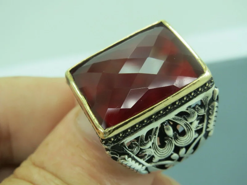 Elegant Jewelry, Exclusive Prices – Shop Now Turkish Handmade Jewelry 925 Sterling Silver Garnet Stone Mens Rings