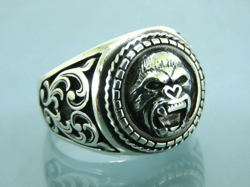 Turkish Hanmade 925 Sterling Silver Gorilla Design Mens Rings