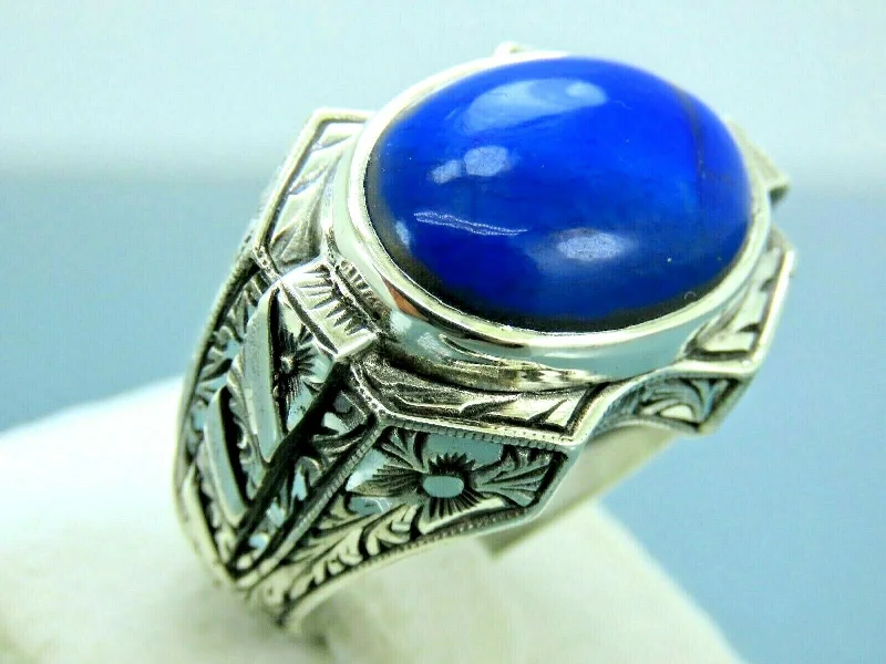 Exclusive Jewelry Sale – Limited-Time Discounts Turkish Handmade Jewelry 925 Sterling Silver Lapis Stone Engraved Mens Rings