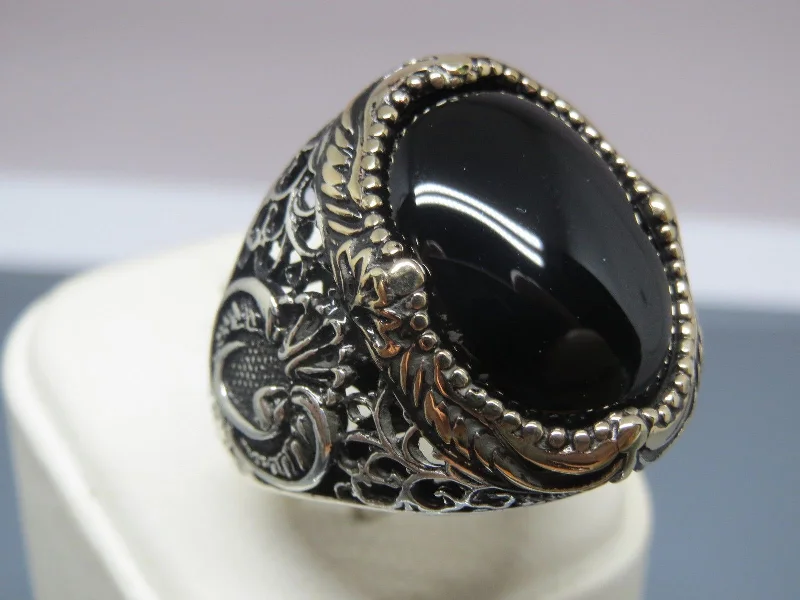 Turkish Handmade Jewelry 925 Sterling Silver Onyx Stone Mens Rings