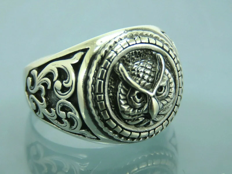 Seasonal Jewelry Sale – Upgrade Your Style Today Turkish Handmade Jewelry 925 Sterling Silver Owl Design Men's Rings