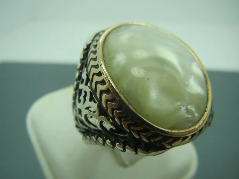 Turkish Handmade Jewelry 925 Sterling Silver Pearl Stone Men's Rings