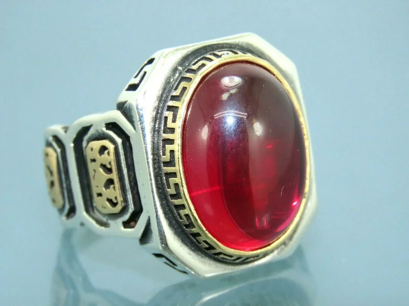 Turkish Handmade Jewelry 925 Sterling Silver Ruby Stone Mens Rings