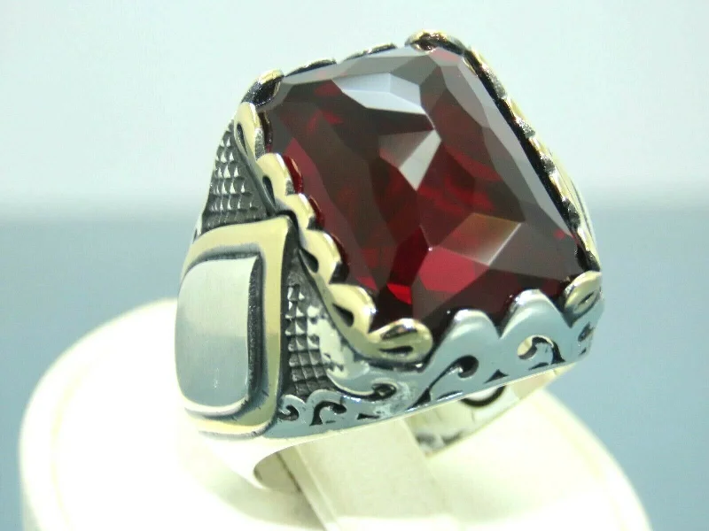 Limited-Stock Jewelry Sale – Once It's Gone, It's Gone Turkish Handmade Jewelry 925 Sterling Silver Ruby Stone Mens Rings