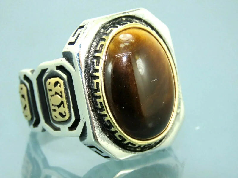 Chic, Trendy, And Affordable Jewelry Sale Turkish Handmade Jewelry 925 Sterling Silver Tiger's Eye Stone Mens Rings