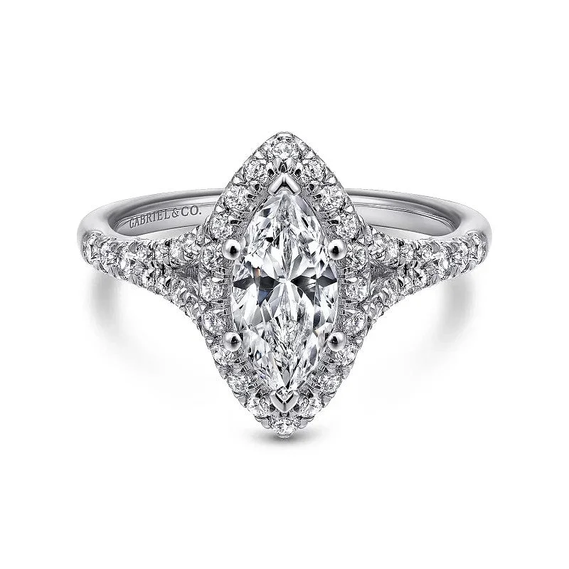 Verbena - 14K White Gold Marquise Halo Diamond Engagement Ring (Setting Only)