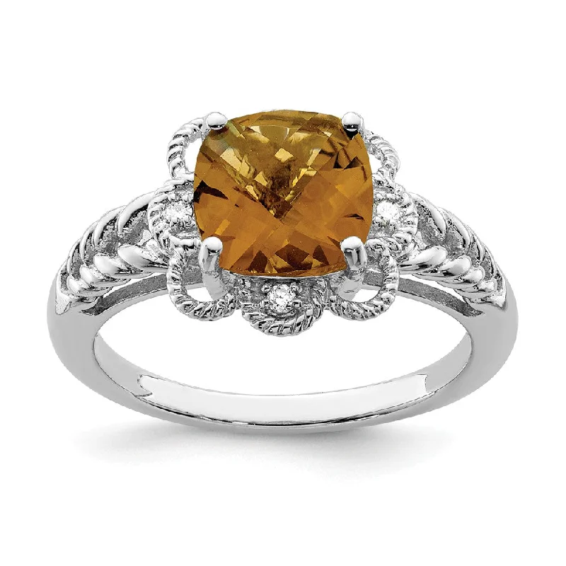 Stunning Jewelry Pieces At The Lowest Prices Ever Whiskey Quartz & .04 Ctw Diamond Scalloped Sterling Silver Ring