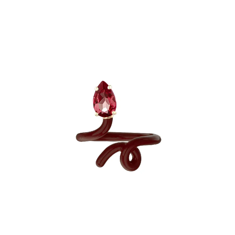 Unmissable Jewelry Clearance – Final Reductions Baby Vine Tenrdil 9K Gold Ring w. Red Crystal