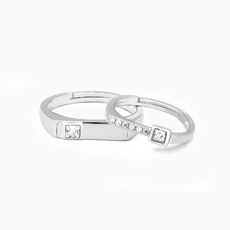 Silver Zircon Love Language Couple Rings