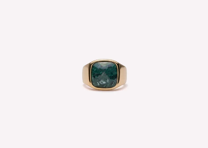 IX Cushion Marble Signet Gold 14K Ring