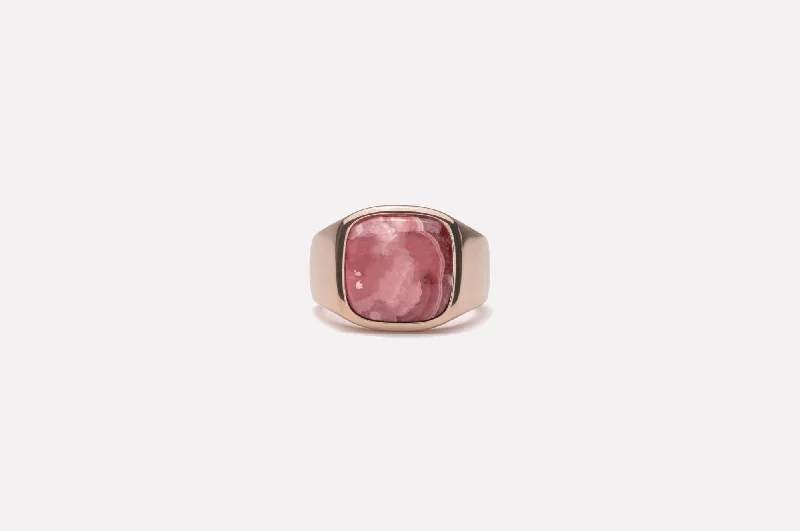 IX Cushion Rhodocrosite Signet 14K Gold Ring