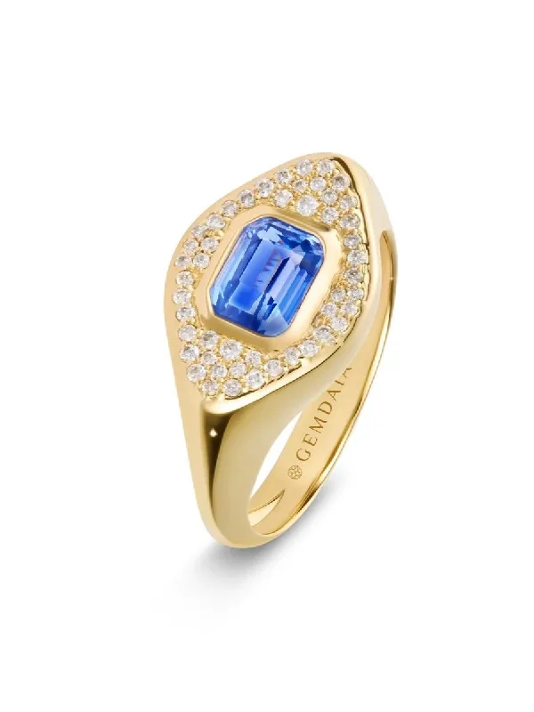 Unbeatable Offers On Luxury And Everyday Jewelry Blue Sapphire & Diamond 14K Gold Signet Ring