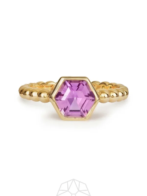 Once-A-Year Jewelry Sale – Grab Your Favorites Now Pink Sapphire Hex 14K Gold Ring