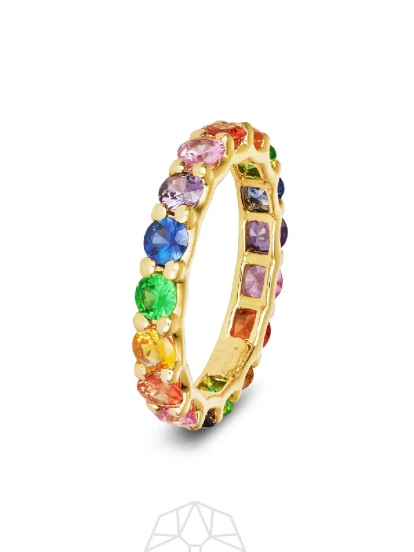 Rainbow Sapphire Chunky 18K Gold Ring