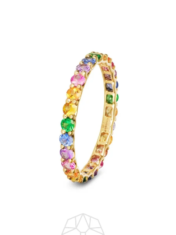 Rainbow Sapphire Skinny 14K Gold Ring