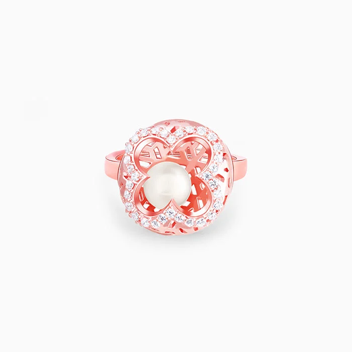 Rose Gold Pearl In Quatrefoil Ring