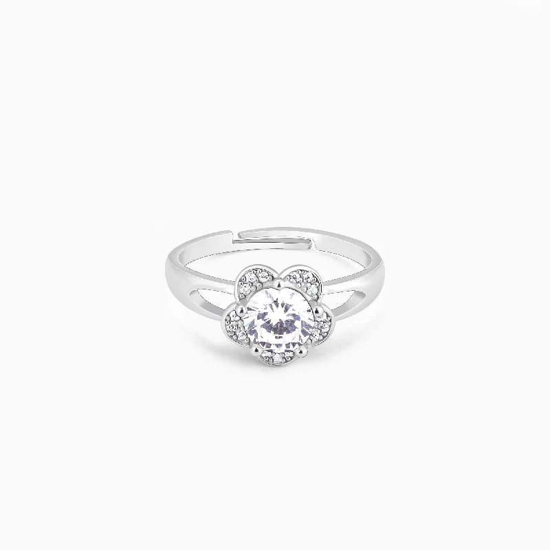 Silver Zircon Flower Ring