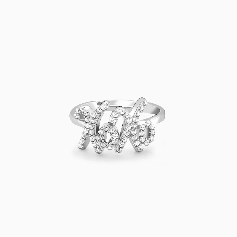 Silver Zircon Studded Hugs and Kisses Rings