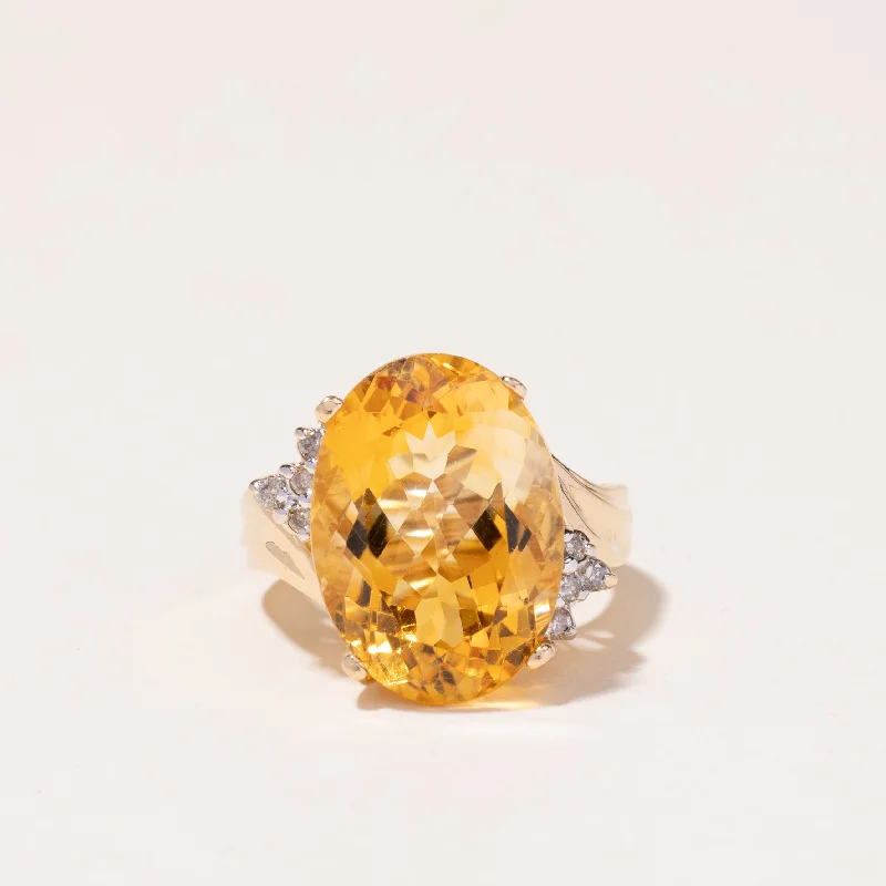 Flash Sale On Stunning Jewelry – Don't Miss Out 14k Yellow Gold Citrine and Diamond Cocktail Ring | 10.74ct, 0.15ctw | SZ 5.75