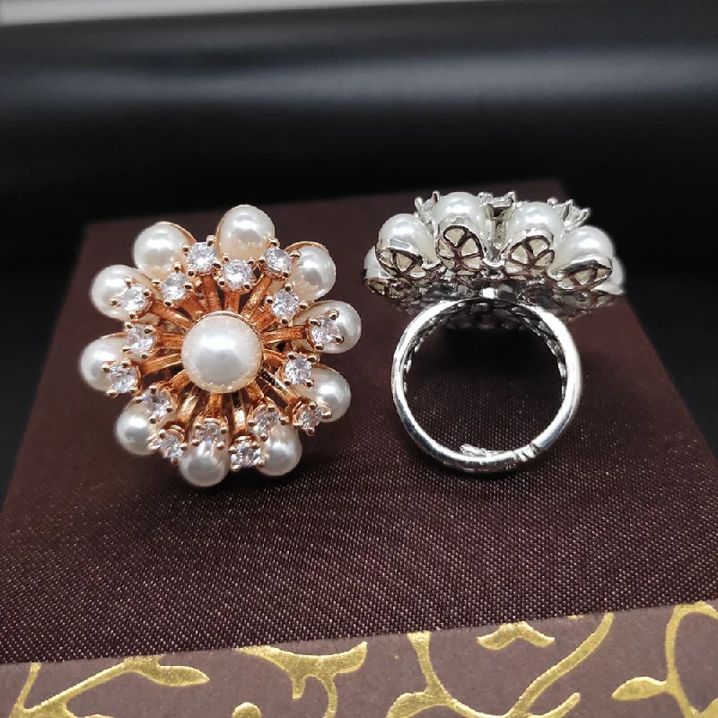 Best-Selling Jewelry Now Available At Special Deals Aamrapali  Rose Gold Plated American Diamond  And Pearl Ring  (1 Piece Only)