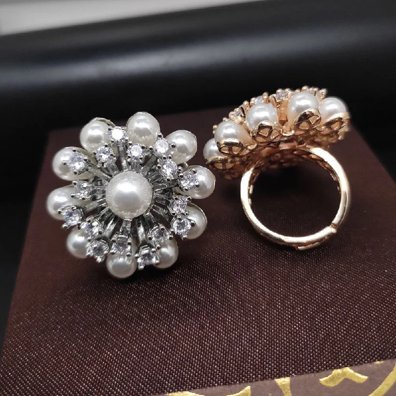 Flash Sale On Exquisite Jewelry – Don't Miss Out Aamrapali  Silver Plated American Diamond  And Pearl Ring  (1 Piece Only)