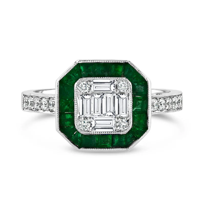 The Ultimate Jewelry Sale – Exclusive Styles At Great Prices Art Deco Ring with Emerald Halo