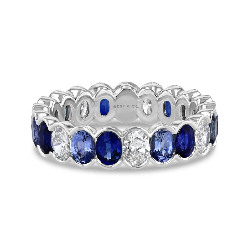 Trending Jewelry Now Available At Exclusive Prices Blue Sapphire and Diamond Oval Eternity Band