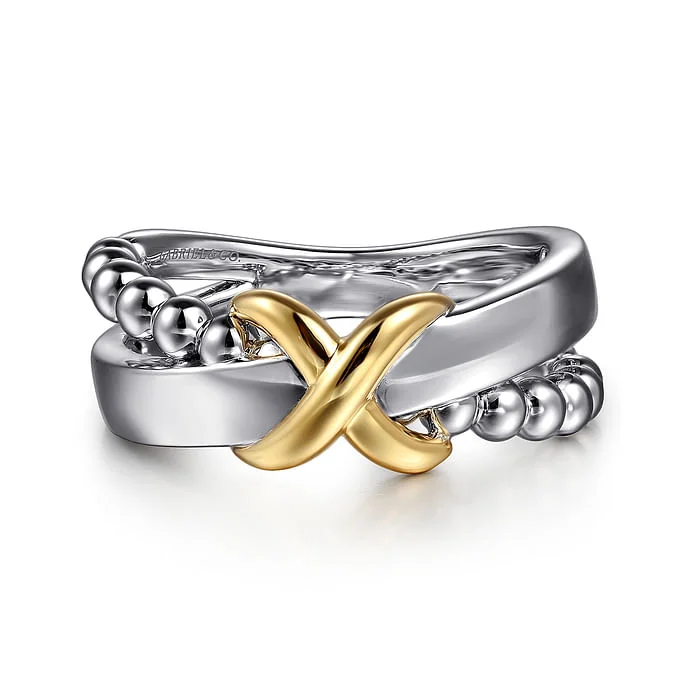 Make Your Outfit Shine With Discounted Jewelry Cross-Over Ring in Sterling Silver & 14K Yellow Gold