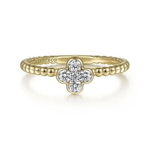 Elevate Your Outfit With Discounted Statement Jewelry Diamond Clover Stackable Band in 14K Yellow Gold