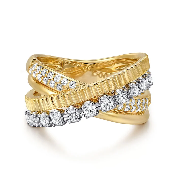 Beautiful Jewelry, Breathtaking Discounts – Hurry In Diamond Criss Cross Ring in 14K Two Tone Gold