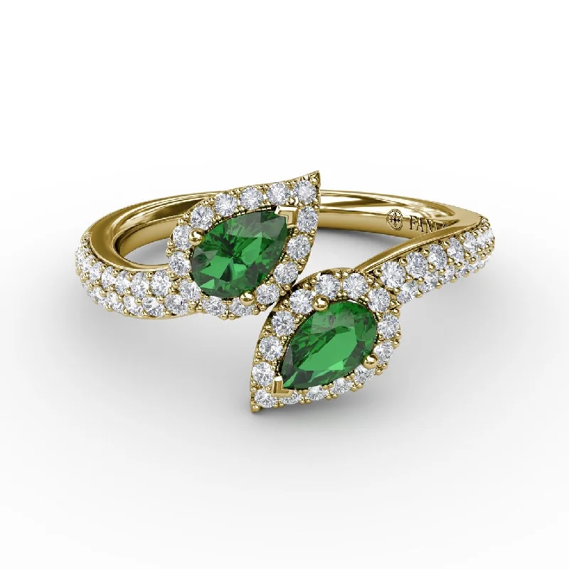 Timeless Elegance At Unbelievable Discounts Diamond & Emerald Bypass Ring in 14K Yellow Gold