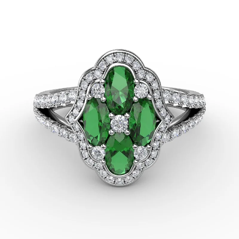 Glamorous Jewelry, Glamorous Deals – Shop Now Diamond & Emerald Cocktail Ring in 14K White Gold