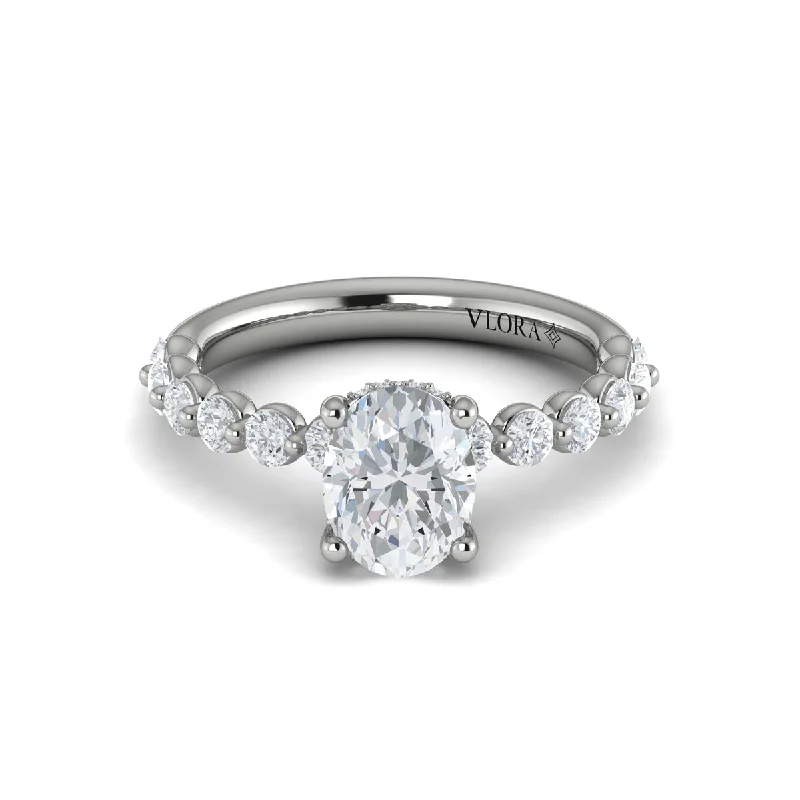 Dainty Floral Jewelry For Feminine Elegance Diamond Single Prong with Hidden Halo Engagement Ring in 14K White Gold