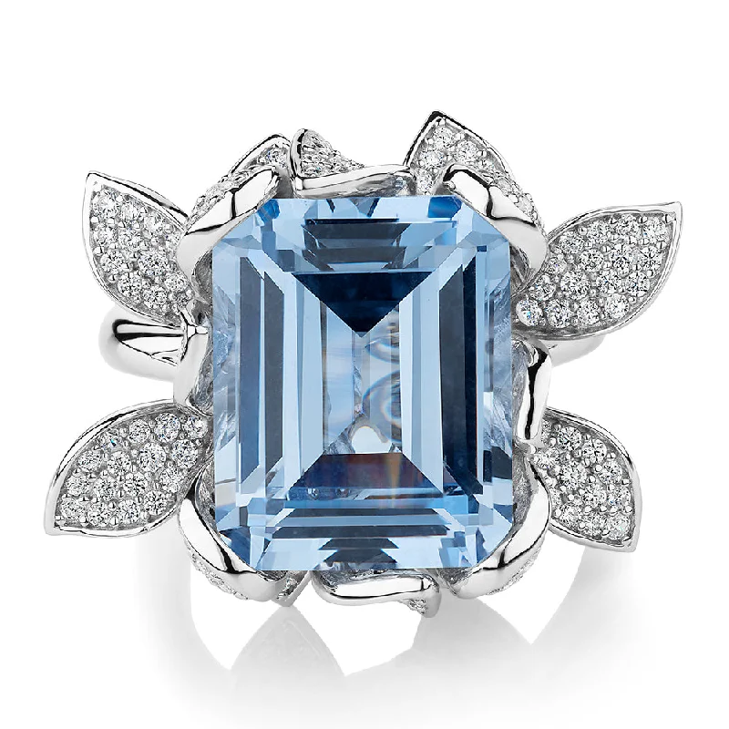 Luxury Jewelry Without The Luxury Price Tag Dress ring with aquamarine simulant and 1.74 carats* of diamond simulants in sterling silver