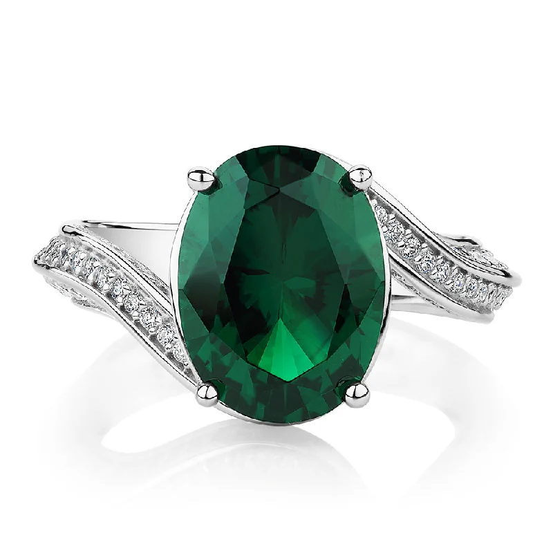 Jewelry Clearance – Final Chance To Save Big Dress ring with emerald simulant and 0.82 carats* of diamond simulants in sterling silver