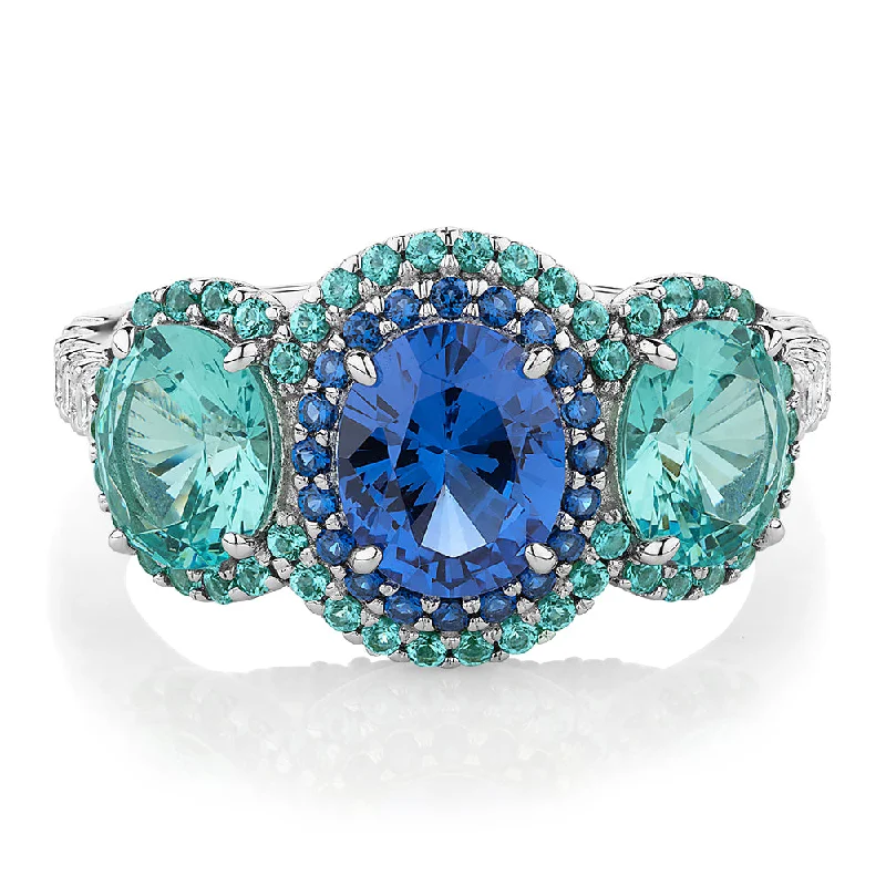 Affordable Glamour – Must-Have Jewelry At Special Rates Dress ring with ocean blue and green simulants and 0.40 carats* of diamond simulants in sterling silver