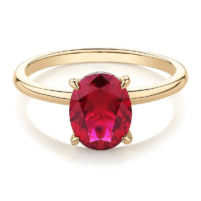 Jewelry Sale – Exclusive Styles At Lower Prices Dress ring with ruby simulant in 10 carat yellow gold