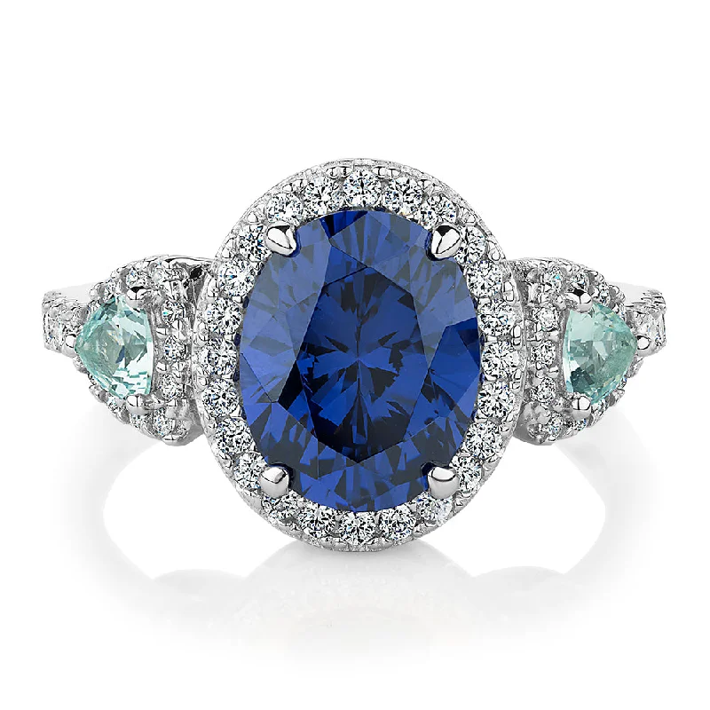 Affordable Luxury Jewelry – Style At A Great Price Dress ring with tanzanite and aquamarine simulants and 0.48 carats* of diamond simulants in sterling silver