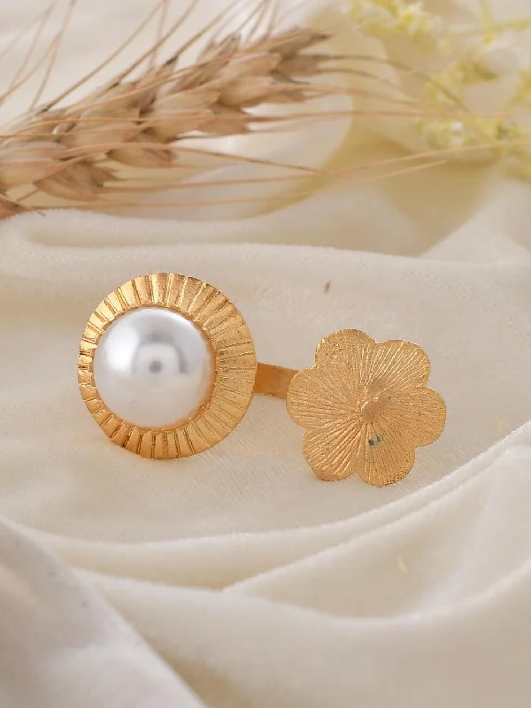 Shop Stylish Jewelry Now And Save Big Gold Flower Pearl Adjustable Ring