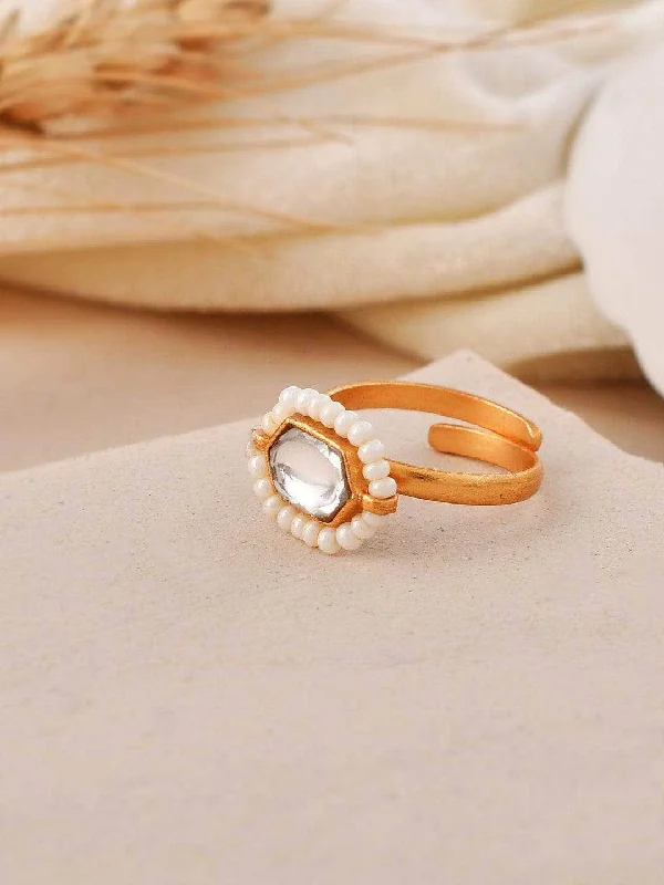 Must-Have Jewelry Pieces At Reduced Prices Oblong Kundan Pearl Ring White