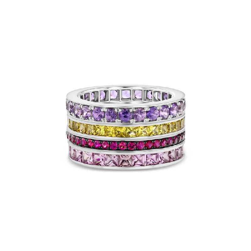 Must-Have Jewelry At Unbelievable Discounts Stacked Ring with Pink, Purple, Yellow & Red Sapphires