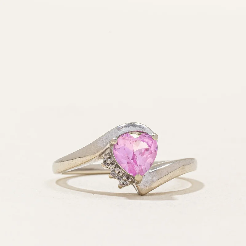 Seasonal Jewelry Sale – Upgrade Your Collection Synthetic Pink Sapphire Heart & Natural Diamond Ring | 1.01ct, 0.02ctw | SZ 6.75 |